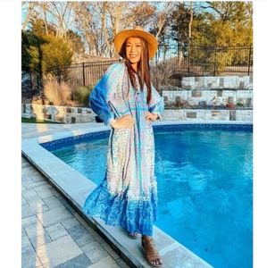 Zara * Printed Blue Maxi Midi Flowy Boho Dress